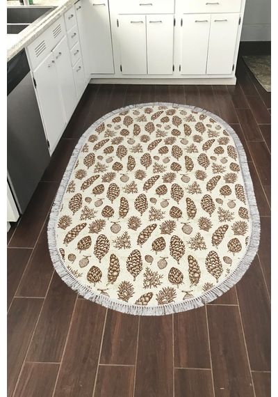 Alanur Home Kaymaz Dijital Mutfak & Salon Halı Trend Saçaklı Oval Vintage Al5014 Bej