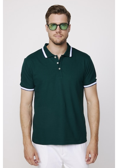 Tudors Erkek Polo Yaka Slim Fit Yaka Ve Kol Şeritli Yeşil Pike Tişört-27872-Yeşil