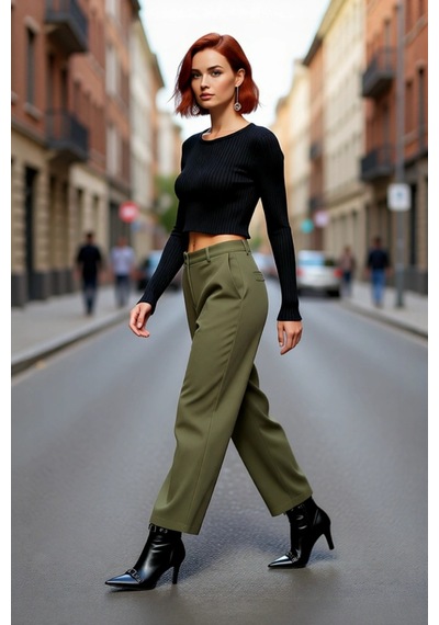 Ersefa Stil Modern Kadın Crop Standart Kol Bisiklet Yaka Kalp Aksesuarlı Siyah