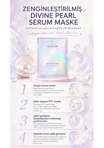 Klavuu White Pearlsation Enriched Divine Pearl Serum Mask - İnci Özlü Aydınlatıcı, Nemlendirici Ve Kırışıklık Karşıtı Kağıt Yüz Maskesi