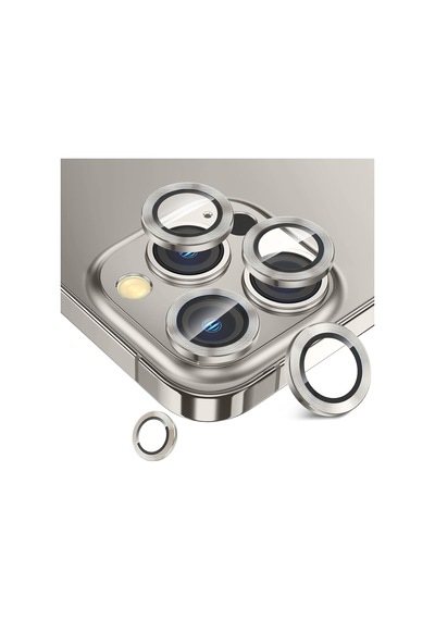 Trend Apple Uyumlu iPhone 15 Pro Promax Kamera Camı Lens Koruyucu Halka Set Light Gray Gümüş Renk Siyah