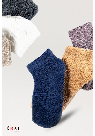 Kral Socks Kadın Patik Çizgili Kabartma Ters Havlu Penye 6 Çift Karışık Renk Kısa Çorap ASORTİ