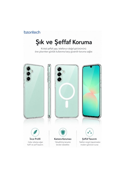 Samsung Galaxy Uyumlu A26 5g  Yumuşak Magsafe Kablosuz Şarj Destekli Şeffaf Kılıf Kamera İçin Yükseltilmiş Çerçeve