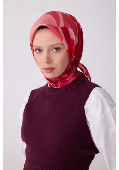 Belli Obje Desen İpek Twill Eşarp - 2026 İlkbahar-yaz T 4300 Pembe
