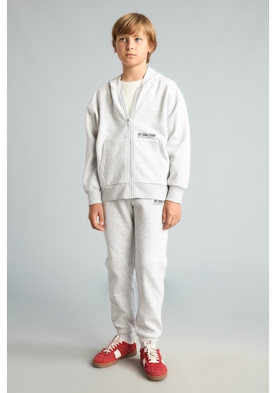 Defacto Baskılı Kapüşonlu Fermuarlı Cepli Sweatshirt Hırka Erkek Çocuk H9681a826wngr400 Gri-gr400