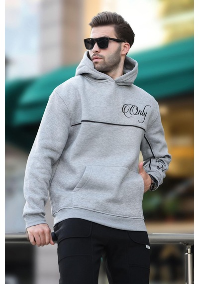 Madmext Grimelanj Kapüşonlu Şerit Detaylı Baskılı Erkek Sweatshirt 7091 Grimelanj