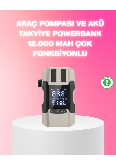 Araç Hava Pompası Ve Akü Takviye Powerbank 12.000 Mah Çok Fonksiyonlu Cn