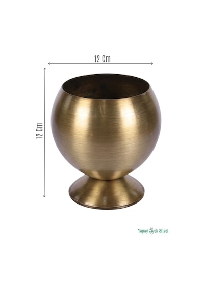 Yapay Çiçek Sitesi Metal Dekoratif Küre Saksı 12 Cm Bronz