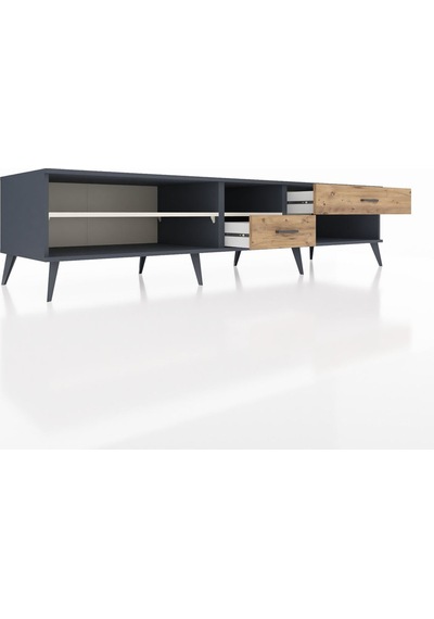 Kronos Tv Ünitesi 2 Raflı 2 Çekmeceli 220x59x51 Antrasit-aytaşı/çam Aytası/atlas Çam - Antrasıt
