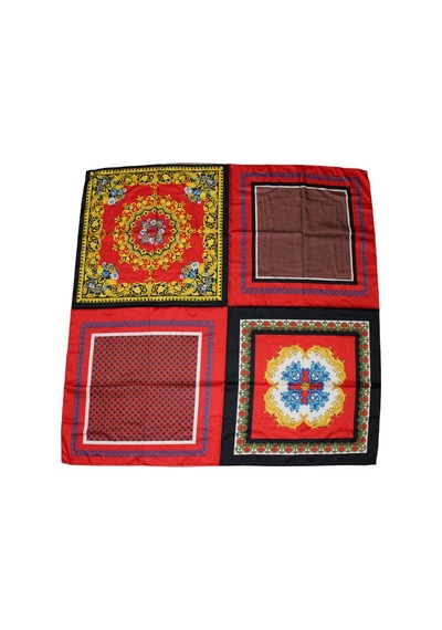 Tikitonki Geometrik Desenli Çok Parçalı Saten Kırmızı Eşarp - 90x90 Karışık Karışık