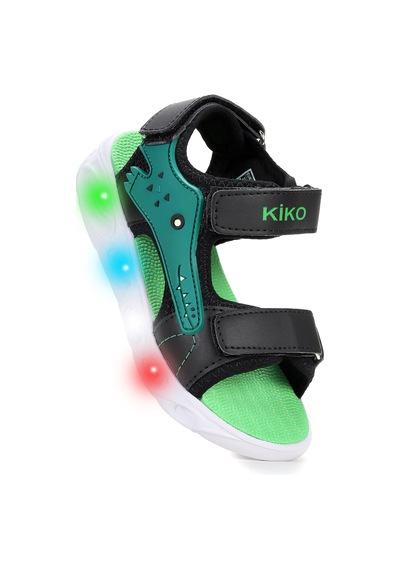 Kiko Kids Arnı Günlük Işıklı Cırtlı Erkek Çocuk Sandalet Ayakkabı Siyah Siyah