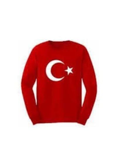 Salar Ticaret Çocuk Uzun Kollu Bayrak Tişört Ay Yıldızlı Kırmızı Tişört Unisex Kırmızı