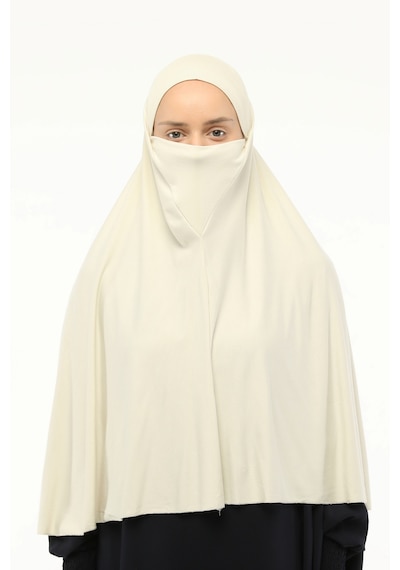 Altobeh Hazır Türban Peçeli Pratik Eşarp Tesettür Nikaplı Hijab - Namaz Örtüsü Sufle 3xl - Krem Krem