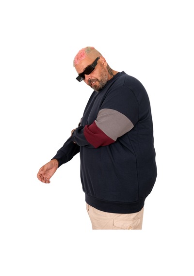 Mode Xl Büyük Beden Parçalı Bis Yaka Sweatshirt U25817 Lacivert