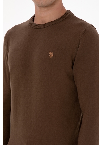 U.S. Polo Assn. Erkek Slim Fit Bisiklet Yaka Kahverengi Basic Kazak 50313713-VR029