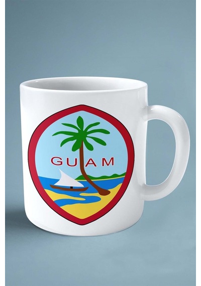 Guam Bayrak Baskılı Kupa Bardak Çift Taraflı Kişiye Özel Çok Renkli