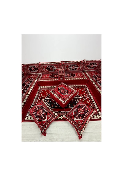 Şark Köşesi Takımı Sedir Modeli 18 Parça 20 Cm Minder Kalınlığı Kırmızı