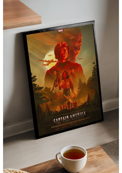 Captain America Siyah Ahşap Çerçeveli Poster, Dekoratif Film Duvar Tablosu