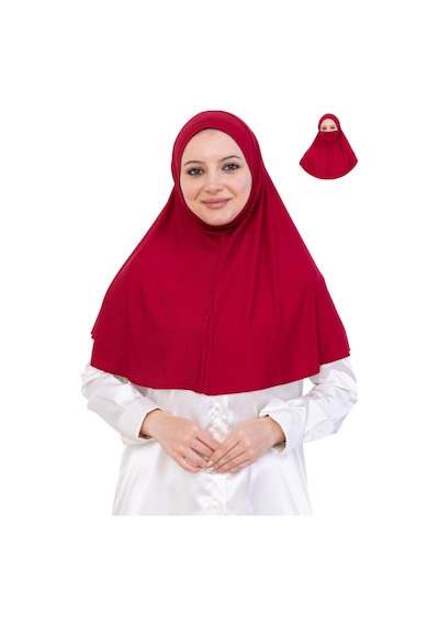Modish Group Hazır Başörtüsü Pratik İslami Giyim Penye Peçeli Türban Namaz İçin Yumuşak Eşarp Bordo