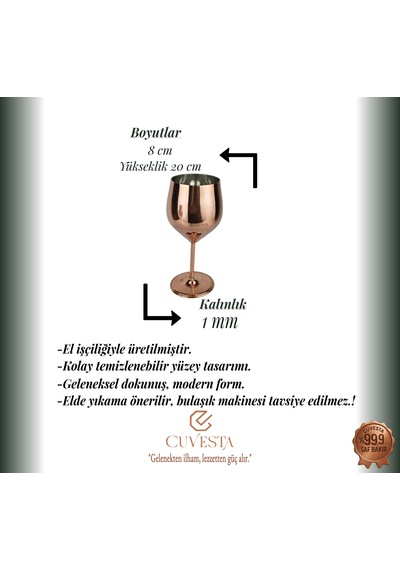 Cuvesta Şık,modern El Yapımı Bakır Kırmızı Kokteyl Bardak 20x8cm Bakır - Gold