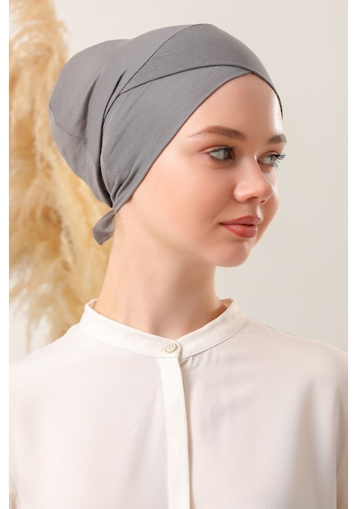 Melodi Scarf Bağlamalı Dikişsiz Çapraz Bone Koyu Gri Koyu Gri