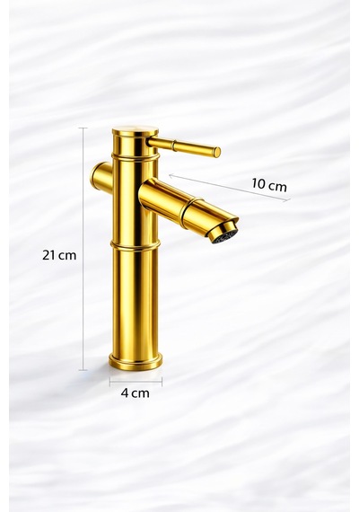 Viosa Lüx Premium Gold Pirinç Bambu Lavabo Bataryası Çeşmesi Musluğu Siyah