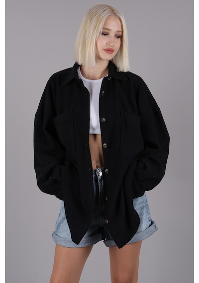 Madmext Siyah Oversize Gömlek Ceket Mg1562 Siyah