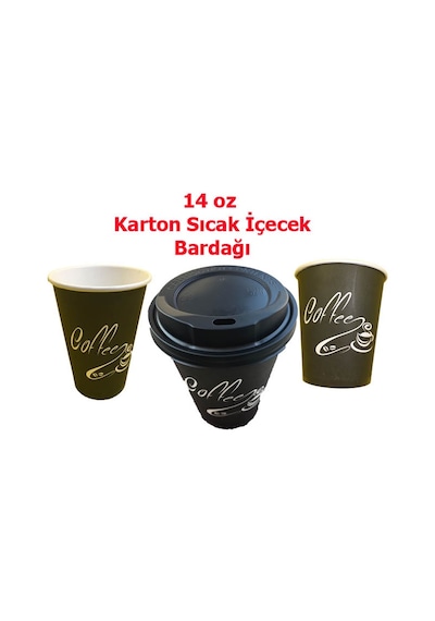 14 Oz Karton Bardak 100 Adet + Kapak Sıcak İçecek Set