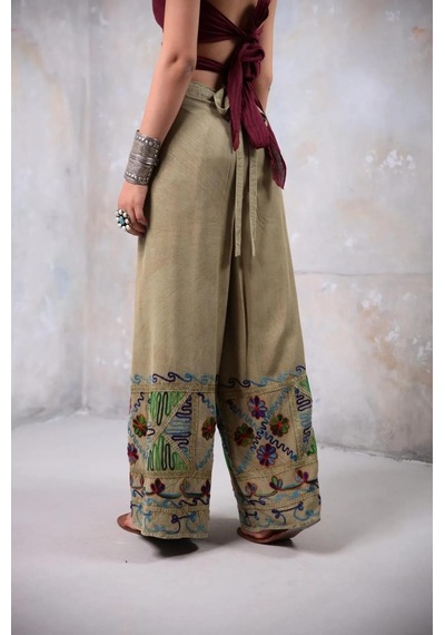 Eren Style Otantik Nakış İşlemeli Harem Şalvar Bulmaca Pantolon 103 Cm -8719 Bej
