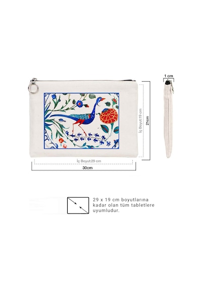 Türk El Sanatları Tablet/portföy Çanta - Astarlı 30x21 Cm Beyaz - No.012 Beyaz - Siyah