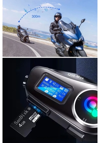 Buffer Q58 Motorsikletler İçin Fener Özellikli Sd Kart Bölümlü Lcd Ekranlı Kablosuz Bluetooth Kulaklıklı