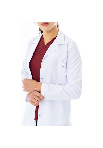 Spor Yaka Orta Boy Kadın Doktor Önlüğü Alpaka Kumaş Beyaz Bko006 Beyaz