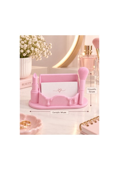 Güzellik Salonu Temalı Kartvizitlik Masaüstü Kartlık Pembe 14 Cm