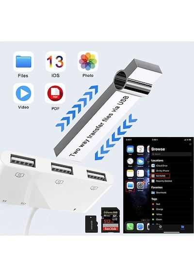 Ally Apple Uyumlu iPhone Lightning To TF SD Card Reader Usb 3.0 Kamera Adaptörü