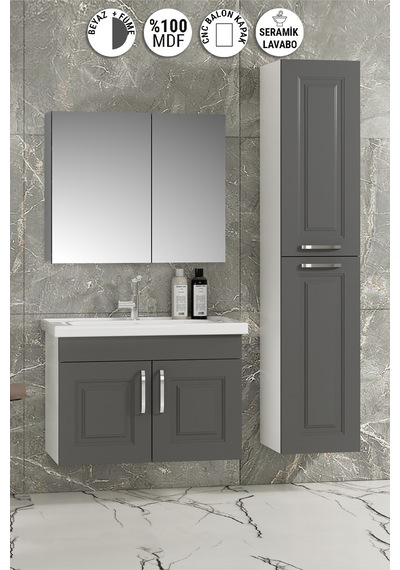 Salkım 80+35 Cm Beyaz-füme Balon Mdf Seramik Lavabolu Asma Banyo Dolabı Takımı Beyaz - Füme Salkım 80+35 Cm Beyaz-füme Balon Mdf Seramik Lavabolu Asma Banyo Dolabı Takımı Beyaz - Füme