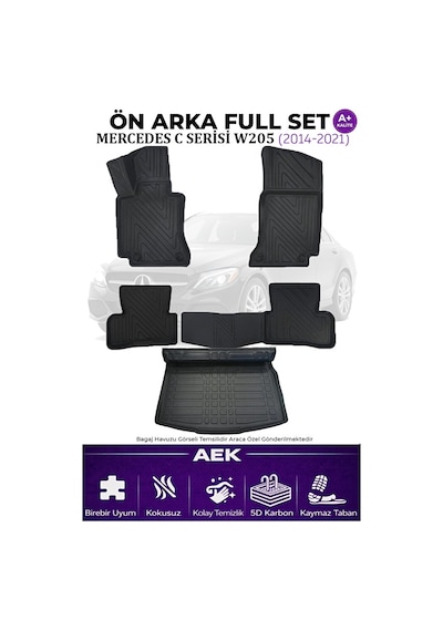 Mercedes W205 5d Karbon Paspas Takımı +3d Pvc Bagaj Havuzu Set