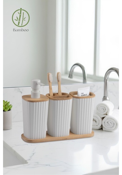 Safir Bambu 3'lü Set Beyaz Beyaz