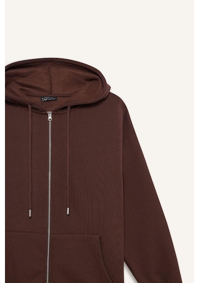 Defacto Oversize Geniş Kalıp Kapüşonlu Fermuarlı Sweatshirt V4233az25wnbn341 Kahve