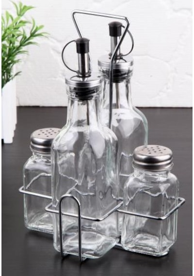 Metal Stantlı Cam Sosluk Yağlık Sirkelik Tuzluk 250 ML 21Cm