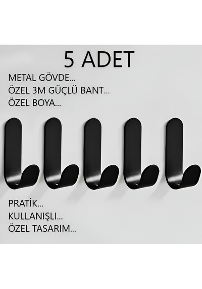 Metal Siyah 3m Yapışkanlı Askılık 5 Adet Kapı Arkası Bornoz Askılığı Mutfak Askı Banyo Askılık Metal Diğer Metal Siyah 3m Yapışkanlı Askılık 5 Adet Kapı Arkası Bornoz Askılığı Mutfak Askı Banyo Askılık Metal Diğer