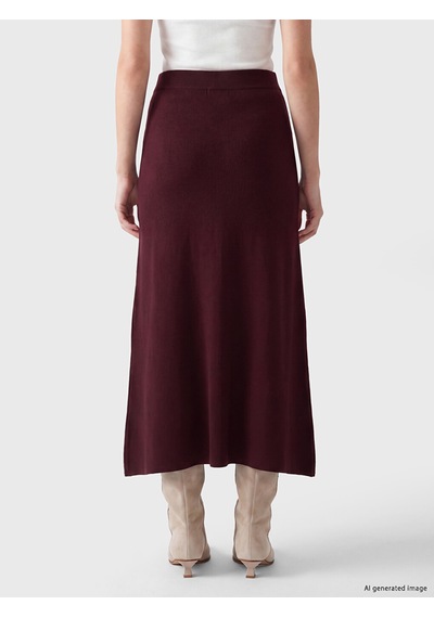 Lcw Modest Bordo Beli Lastikli A Kesim Triko Etek