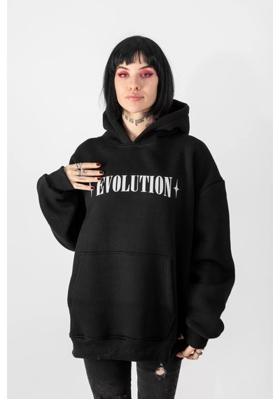 Startmore Evolution Baskılı Oversize Unisex Kapüşonlu Beyaz Siyah