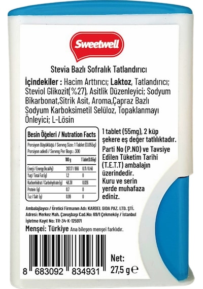 Sweetwell Stevia Tablet Tatlandırıcı 500 Tablet Sıfır Kalori