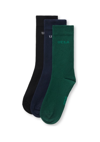 Ucla Sılvıus 3'lü Siyah Lacivert Yeşil Uzun Jakarlı Standard Fit Unisex Çorap Siyah Lacivert Yeşil