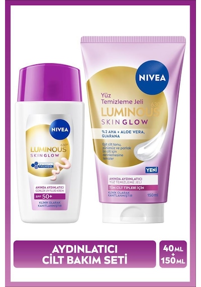Spf50+ Güneş Koruyucu Luminous630 Skin Glow Yüz Kremi 40ml Ve Yüz Temizleme Jeli 150ml, Cam Cilt