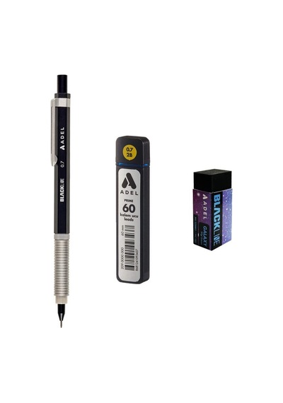 Adel Blackline Metal Gövdeli Versatil Kalem 0.7 Mm Gri-siyah + Prıme 0,7 Uç 60'lı + Silgi
