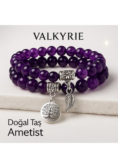 Valkyrie Doğal Ametist Taşlı Çift Kat Bileklik El Yapımıenerji Ve Denge Taşı Mor
