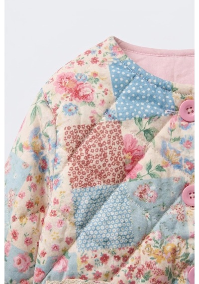 Magu Kız Çocuk Patchwork Desenli Kapitone Ceket Çok Renkli