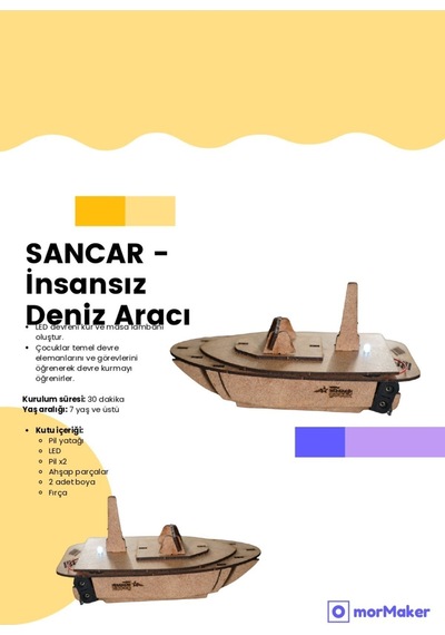 Türk Malı Sancar İnsansız Deniz Aracı Ahşap Oyuncak Stem Eğitim Seti Çocuklar İçin Boyanabilir Maket