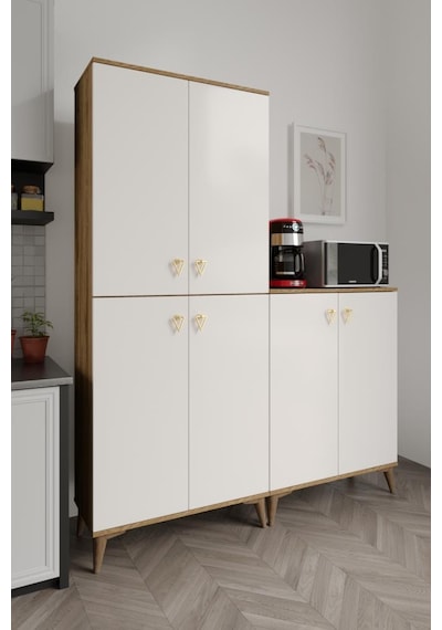 Simple Sp6190 Çok Amaçlı Dolap 6 Kapaklı Mutfak Dolabı Balkon Dolabı Kiler Banyo Dolabı Ayakkabılık Ekru Ceviz
